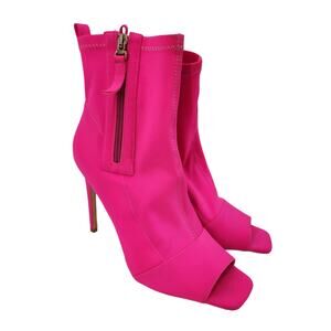 Simmi London Hot Pink Side Zip Pull On Square Open Toe Heels Boots Size 7